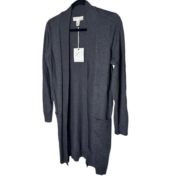 By Design Long Tunic Length Cardigan - Charcoal Gray Size L - Picture 6 of 7